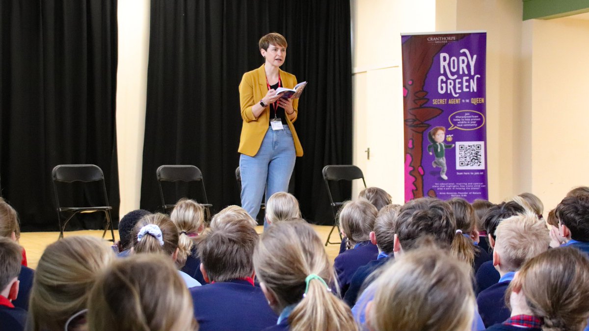 HighfieldSch's tweet photo. Our Year 3 and Year 4 children have been wowed by the visit today of author @KMcIntoshWrites, who read excerpts from her book Rory Green: Secret Agent to the Queen. The book's #green theme fit in beautifully with the children's #EarthDay activities. #TogetherWeGrow #Environment https://t.co/LLHrfUxb1x