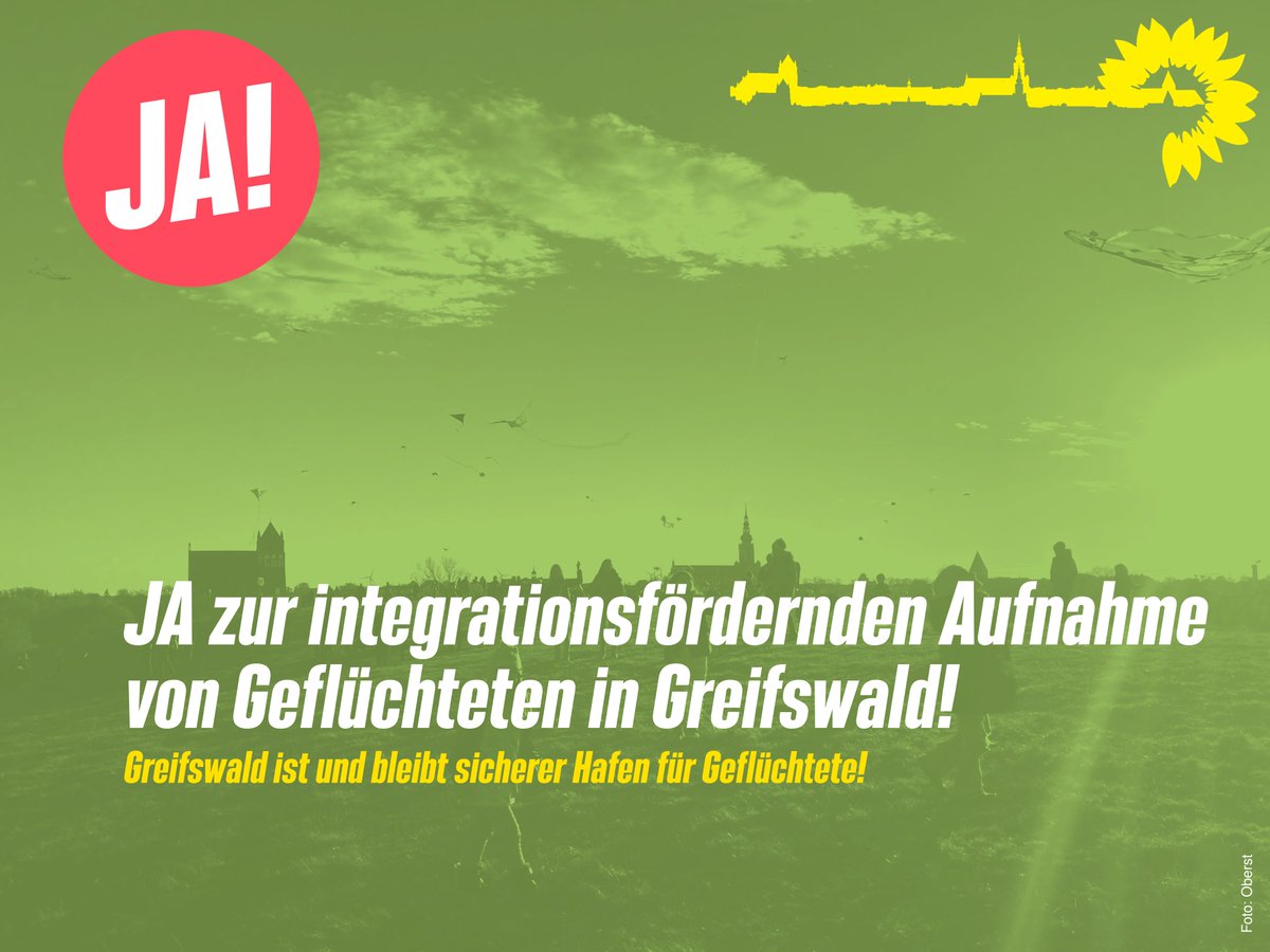 Ja zur integrationsfördernden Aufnahme von Geflüchteten in #Greifswald! Greifswald ist und bleibt sicherer Hafen für #Geflüchtete! #JA Mehr zum Bürgerentscheid hier: gruene-vorpommern-greifswald.de/aktuelles/news…