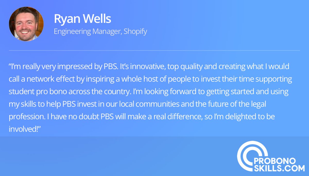 We're delighted to share that Ryan Wells, Engineering Manager, Shopify, has joined PBS' Group-wide Committee. Read more below ⬇

#WeDoProBono

probonoskills.com/news/ryan_well…