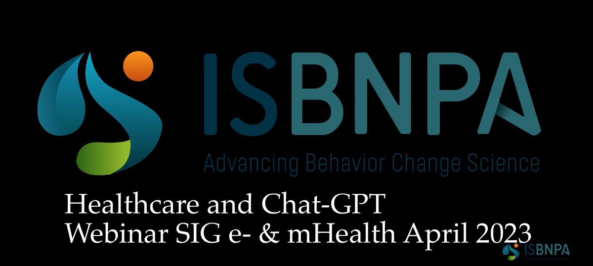 isbnpa_emh's tweet photo. 📢 #Webinar recording is now available

If you missed our @ISBNPA e-&amp;mHealth SIG webinar: Healthcare and #ChatGPT 
You can watch it here 🔗https://t.co/zKfpbdrBAI

@marcelsalathe_f  @AhmedMavra @VasiloglouMaria @amandastaiano https://t.co/DxvkwDzQBs