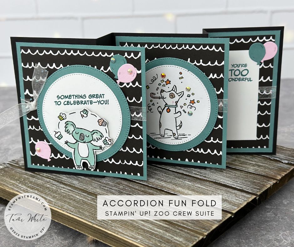 stampwithtami's tweet photo. 🐆 Let your 🦎imaginative 🦎side 🐢sing 🎵 with the Stampin' Up Zoo Crew suite! #9 in my accordion card series. Instructions: https://t.co/FYxXWhTEZy

#simplestamping #handmadecards #stampinup   #CreativeChallengeSU #CreateWithStampinUp #cardmaking #stampwithtami https://t.co/4RL7dh9fUH