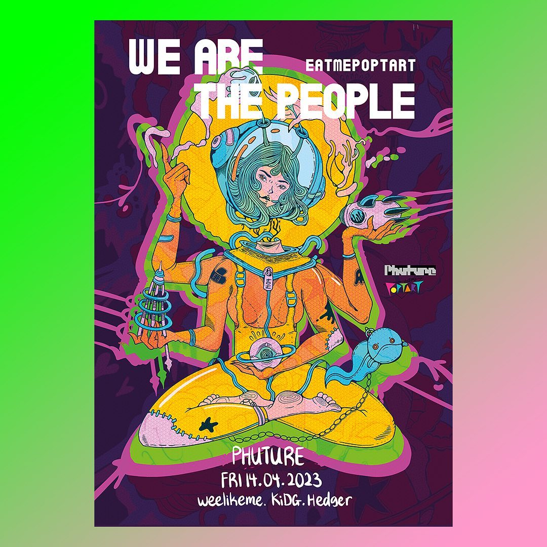 tororo_aoi27's tweet photo. We love a many-armed girl: A little poster done for @eatmepoptart's April 14 Party, We Are The People. I've been really taken with the space-cosmos-existential theme lately and this arrived at the perfect time.
#psychopop #procreate#surrealism #singapore #asianart https://t.co/nzQsfFEJmX