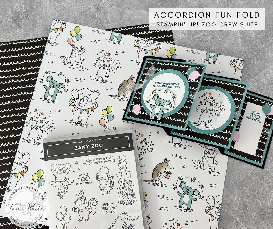stampwithtami's tweet photo. 🐆 Let your 🦎imaginative 🦎side 🐢sing 🎵 with the Stampin' Up Zoo Crew suite! #9 in my accordion card series. Instructions: https://t.co/FYxXWhTEZy

#simplestamping #handmadecards #stampinup   #CreativeChallengeSU #CreateWithStampinUp #cardmaking #stampwithtami https://t.co/4RL7dh9fUH