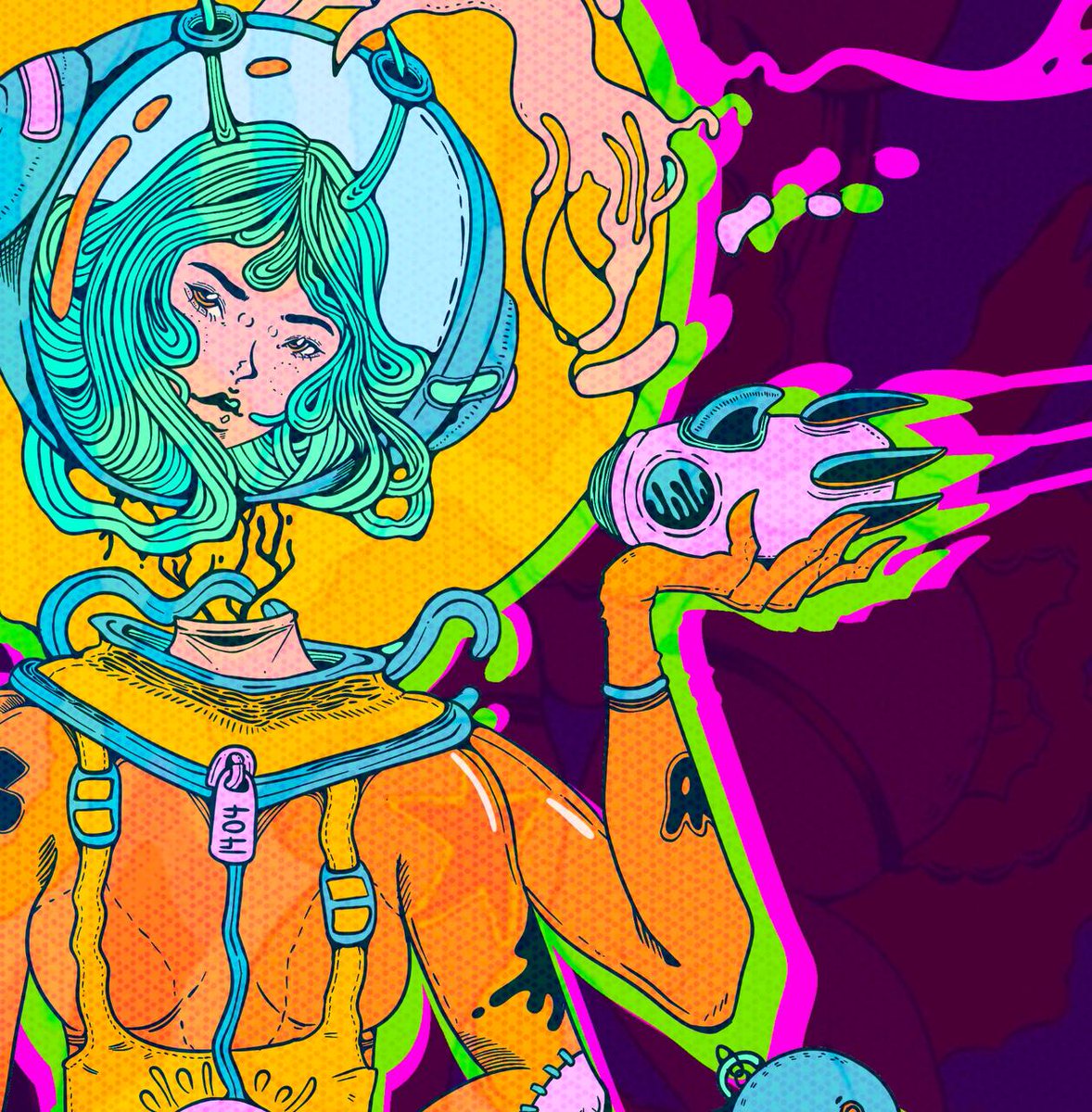 tororo_aoi27's tweet photo. We love a many-armed girl: A little poster done for @eatmepoptart's April 14 Party, We Are The People. I've been really taken with the space-cosmos-existential theme lately and this arrived at the perfect time.
#psychopop #procreate#surrealism #singapore #asianart https://t.co/nzQsfFEJmX