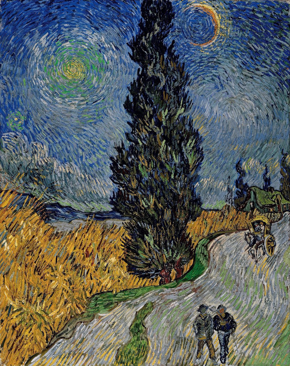 vangoghmuseum's tweet photo. 🌟 Vincent made this beautiful painting ‘Country Road in Provence by Night’ from his imagination. It is not an actual landscape. This was probably his last memory of Saint-Rémy and a summary of his many impressions during his stay in Provence.
© Kröller-Müller Museum https://t.co/6eaGXksr7C