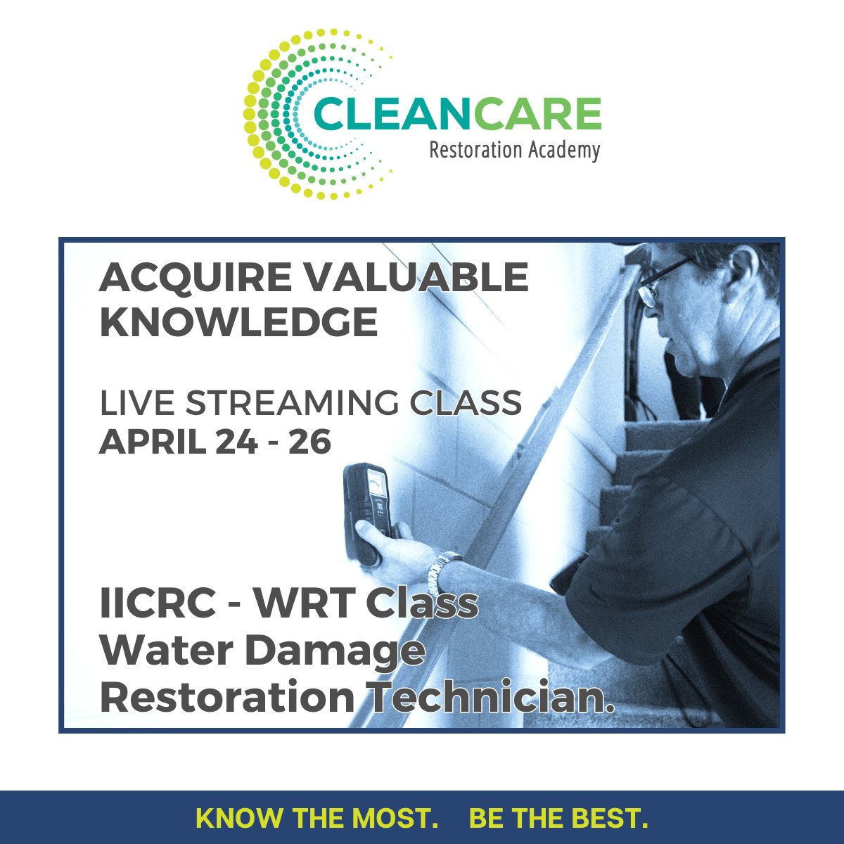 Don't miss out on the opportunity to gain valuable knowledge and become certified as an IICRC Water Damage Restoration Technician.

Register Here for our IICRC WRT Class. $399 > bit.ly/3KaUmHA

#RegisterNow #IICRC #WRT #OnlineLearning #Education