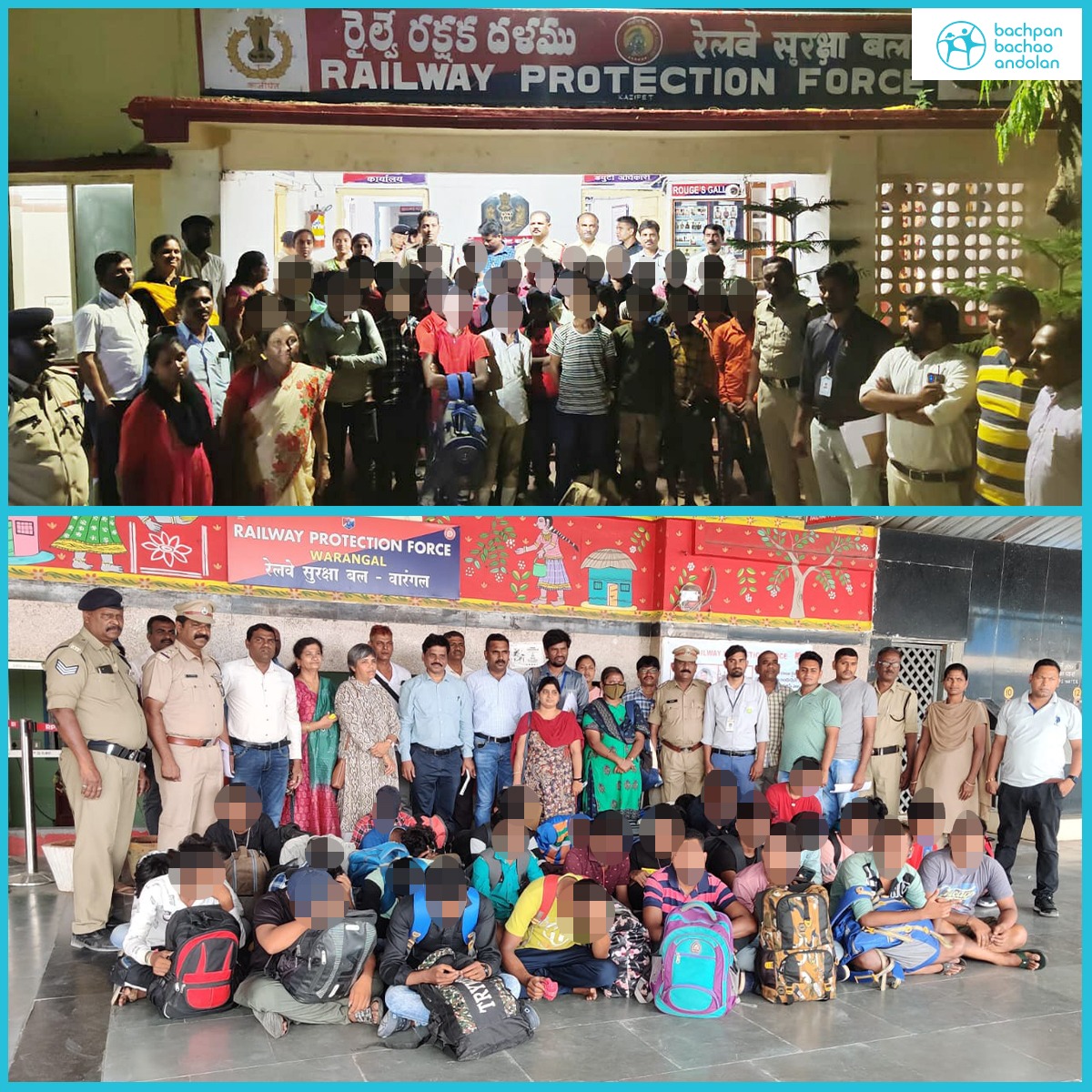 BBAIndia's tweet photo. #RescueAlert
Bachpan Bachao Andolan along with @RPF_INDIA , #Secunderabad in coordination with #GovernmentRailwayPolice , #DistrictChildProtectionUnit and #ChildWelfareCommittee rescued 54 children from a railway station in #Warangal, #Telangana and detained 13 #traffickers. https://t.co/xU6ojL55ae
