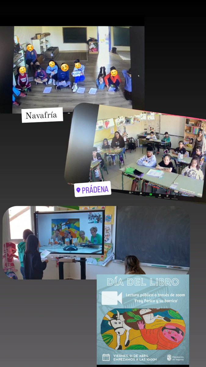 ceolasierra's tweet photo. Con motivo del #DiadelLibro2023  📚algunas aulas de #Prádena y #Navafria han participado en una lectura pública a través de zoom del libro ´Fray Perico y su borrico' con otros centros de la provincia, organizado por el bibliobús 🚍
@DipuSG 
@BiblioSegovia 
#bibliobús https://t.co/095BwrUTte
