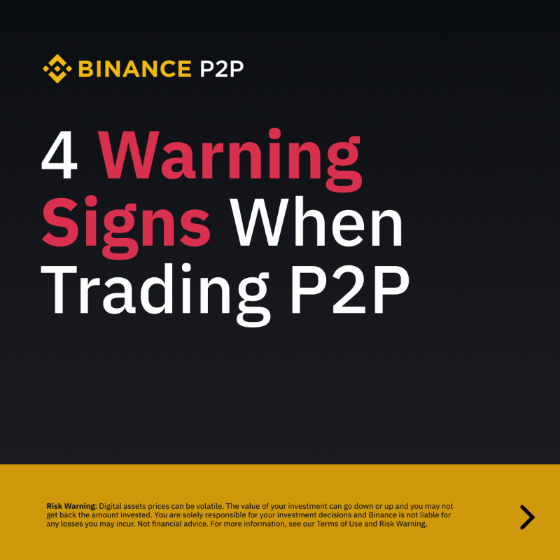 binance's tweet photo. #Binance P2P trading lets you advertise and trade directly with other users.

This leads to a number of benefits including zero fees and fast transactions, however, when using the platform it’s important to know how to stay safe.

Here are some warning signs to look out for 👉