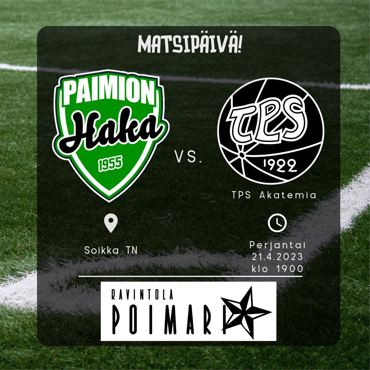 MATSIPÄIVÄ! Tänään Ravintola Poimarin isännöimässä ottelussa vieraaksi saapuu kivikova @TPSakatemia ⚽️ Ottelu alkaa Soikalla klo 1900, tervetuloa!