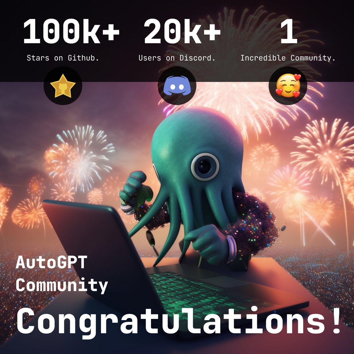 Auto_GPT's tweet image. 🎉We are thrilled to share that #AutoGPT has achieved a major milestone by becoming the second open-source project in AI to receive 100k Stars⭐️ on @GitHub!

Immense gratitude to the #opensource community, whose collaborative efforts have made this possible.

Thank you🙏❤️