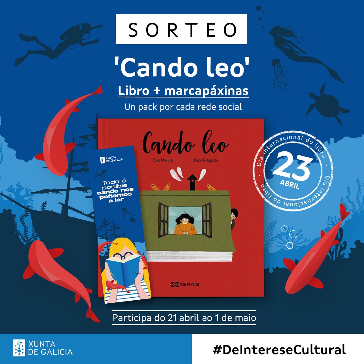 📚 Novo sorteo! 🥳

Queres conseguir un marcapáxinas e o libro 'Cando leo' que inspira a nosa campaña do #DíaInternacionalDoLibro?

Isto é o que tes que facer 👇

🔹 Seguir o noso perfil
🔹 Facer RT nesta publicación

🗓️ Ata o 1 de maio
ℹ️ cultura.gal/gl/premio-dia-…