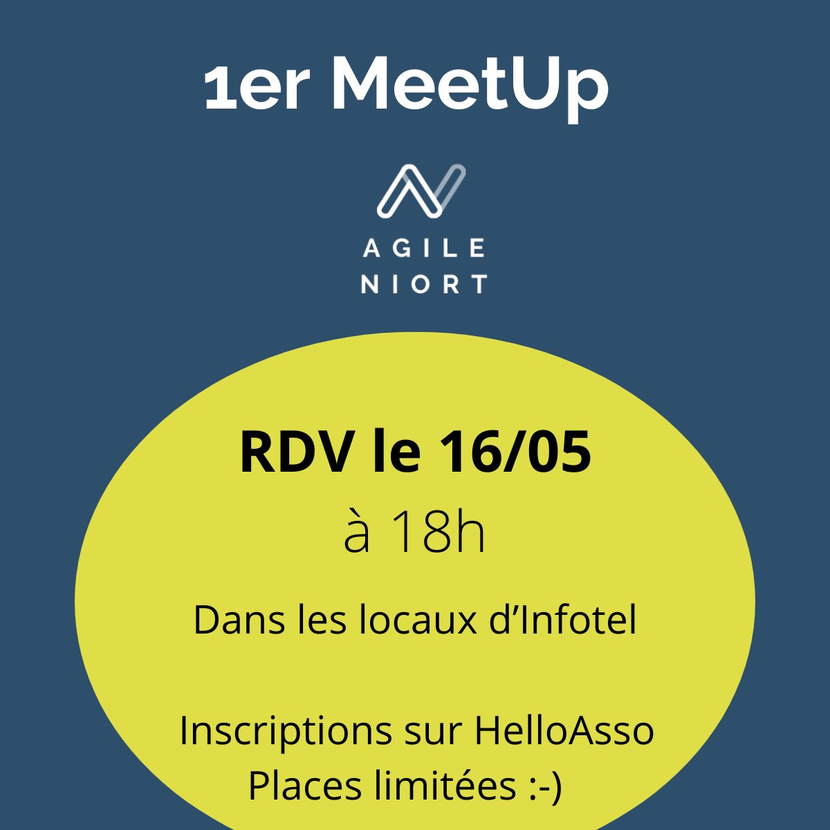 Agile Niort lance les MeetUps !
On commence le 16 mai à 18h !
Inscription sur Hello Asso : helloasso.com/associations/a…
Gratuit mais places limitées !
