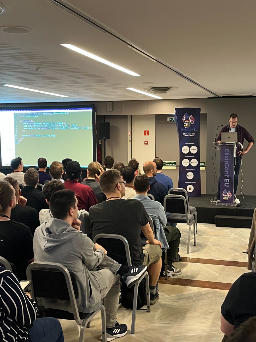 ElixirConfEU's tweet photo. James Arthur, the CTO of @ElectricSQL is introducing the #ElectricSQL system and the local-first software development paradigm. https://t.co/vBVPsDlzai
