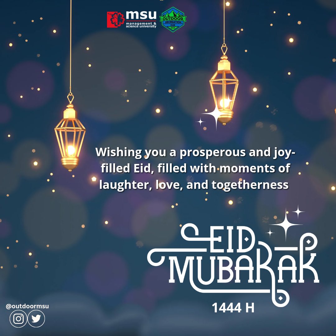 OutdoorMsu's tweet photo. 22APRIL2023 | SATURDAY | AIDILFITRI

Eid Mubarak to all our brothers and sisters! May this joyous occasion bring you and your loved ones peace, happiness, and prosperity. We hope you have a great celebration 🎉 

Happy Eid Al-fitr! 💚

#eidmubarak  #orcmsu  #msumalaysia https://t.co/qTKJ3m3459