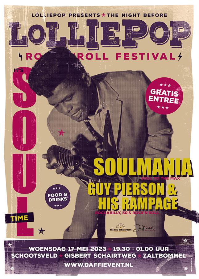 DaffieDJ's tweet photo. 🤩 New New New! The night before Lolliepop !🍭🎶
🥳Opwarmen voor Lolliepop Rock 'n' Roll Festival 18 mei 2023! 
Een avondje lekker swingen met Guy Pierson and his Rampage en soul to the max met Soulmania!
Vanaf 19:30 in de tent op het schootsveld te Zaltbommel #lolliepop https://t.co/b1m2thwKAP