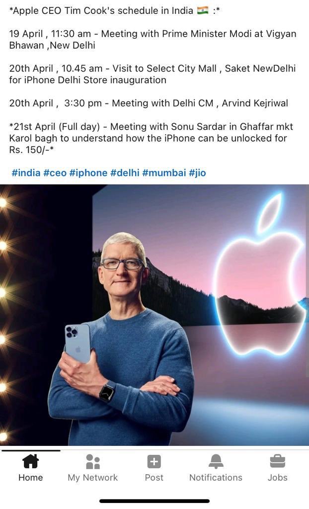 Very tight schedule of #Apple ceo #TimCookInIndia