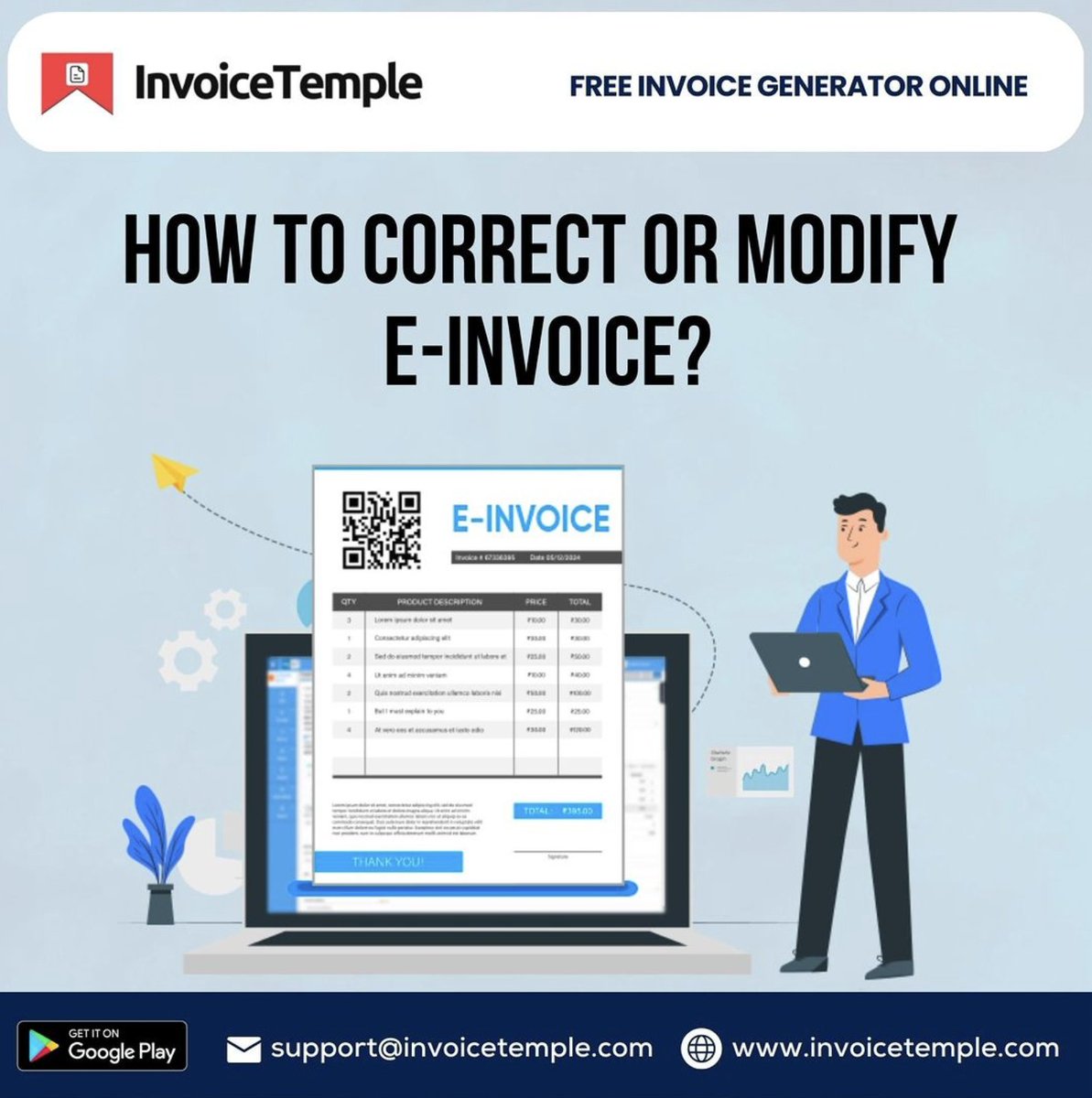 InvoiceTemple's tweet image. The process for correcting or modifying an e-invoice may vary depending on the specific invoicing software or platform you are using.

Visit Us @ invoicetemple.com

#invoicemaker #invoicecreator #invoicegenerator #freeinvoicemaker