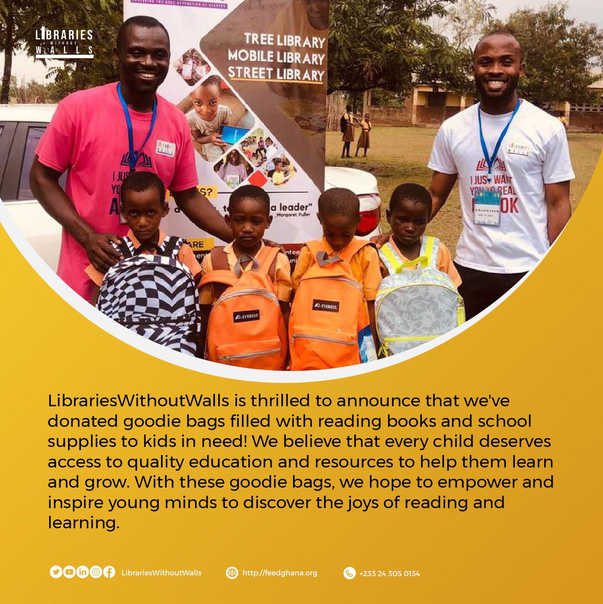 lwwgh's tweet photo. LibrariesWithoutWalls is happy to donate bags and school supplies to help students in need. We believe that every child deserves access to education and learning tools. #EducationForAll #GivingBack #LibrariesWithoutWalls https://t.co/6uJBNidNKN