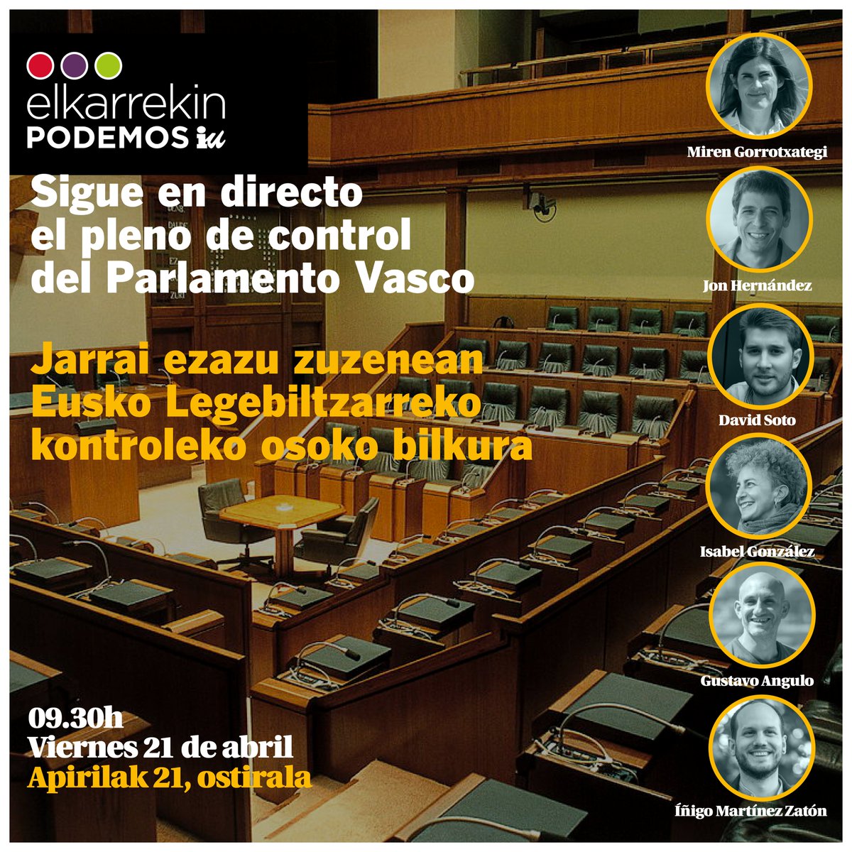 PodemosEuskadi_'s tweet photo. 🔴 Kontroleko osoko bilkura Eusko Legebiltzarrean, segi #ElkarrekinPodemosIU legebiltzar taldearen lana!
🔴Pleno de control en el Parlamento Vasco. Pincha en el enlace para seguir el trabajo de nuestro grupo parlamentario.
🛰️ https://t.co/qaA17eFKy3
⏰ 9:30 h https://t.co/l7k1BUR76k