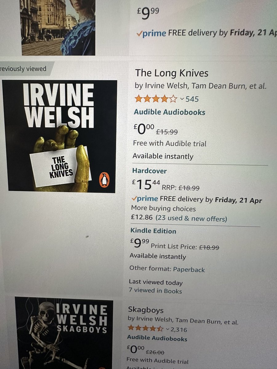 TheRealScot's tweet photo. @IrvineWelsh @IrvineWelsh these useless cnts in Amazon have your new book showing as available for delivery tomorrow on the front screen but then for actual delivery on 24th August if you purchase. https://t.co/A9vgjS4YOQ