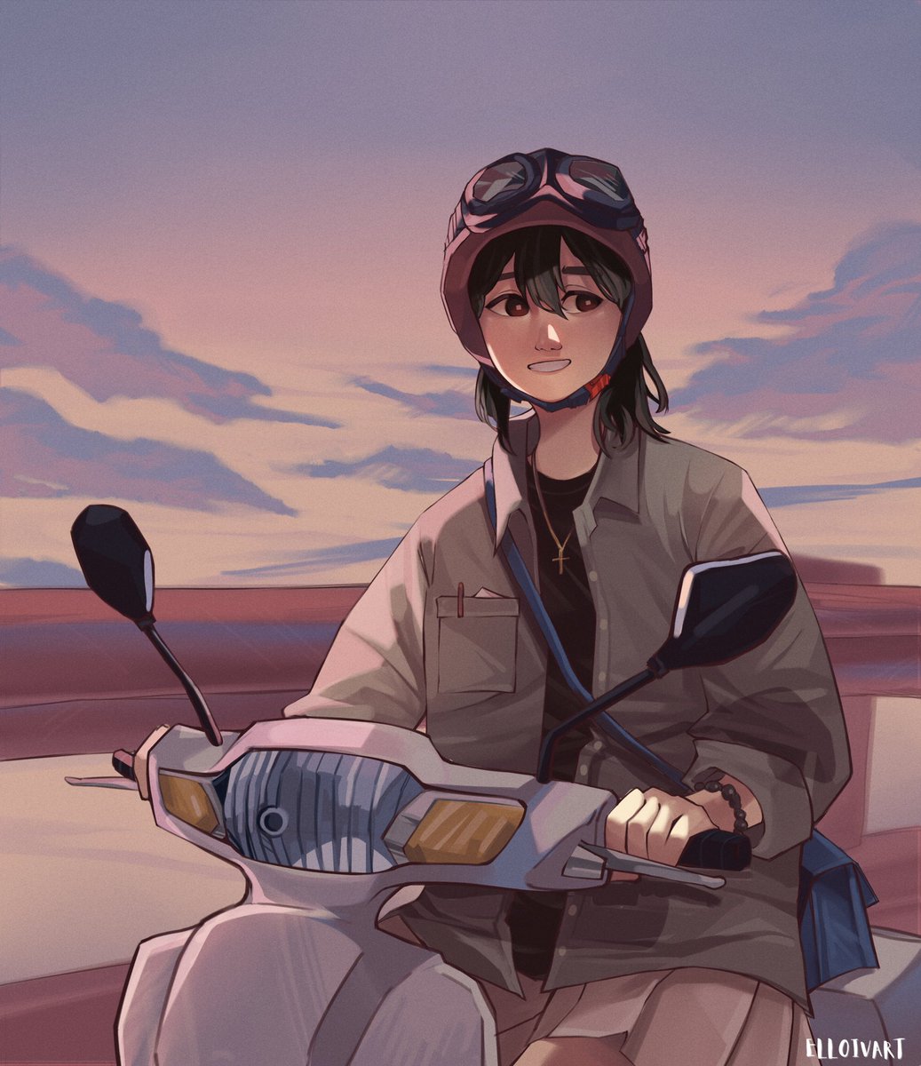 ell0iv's tweet photo. Motorcycle ride in the sunset, she helped me with this drawing :>> https://t.co/0Sho0Ced0p