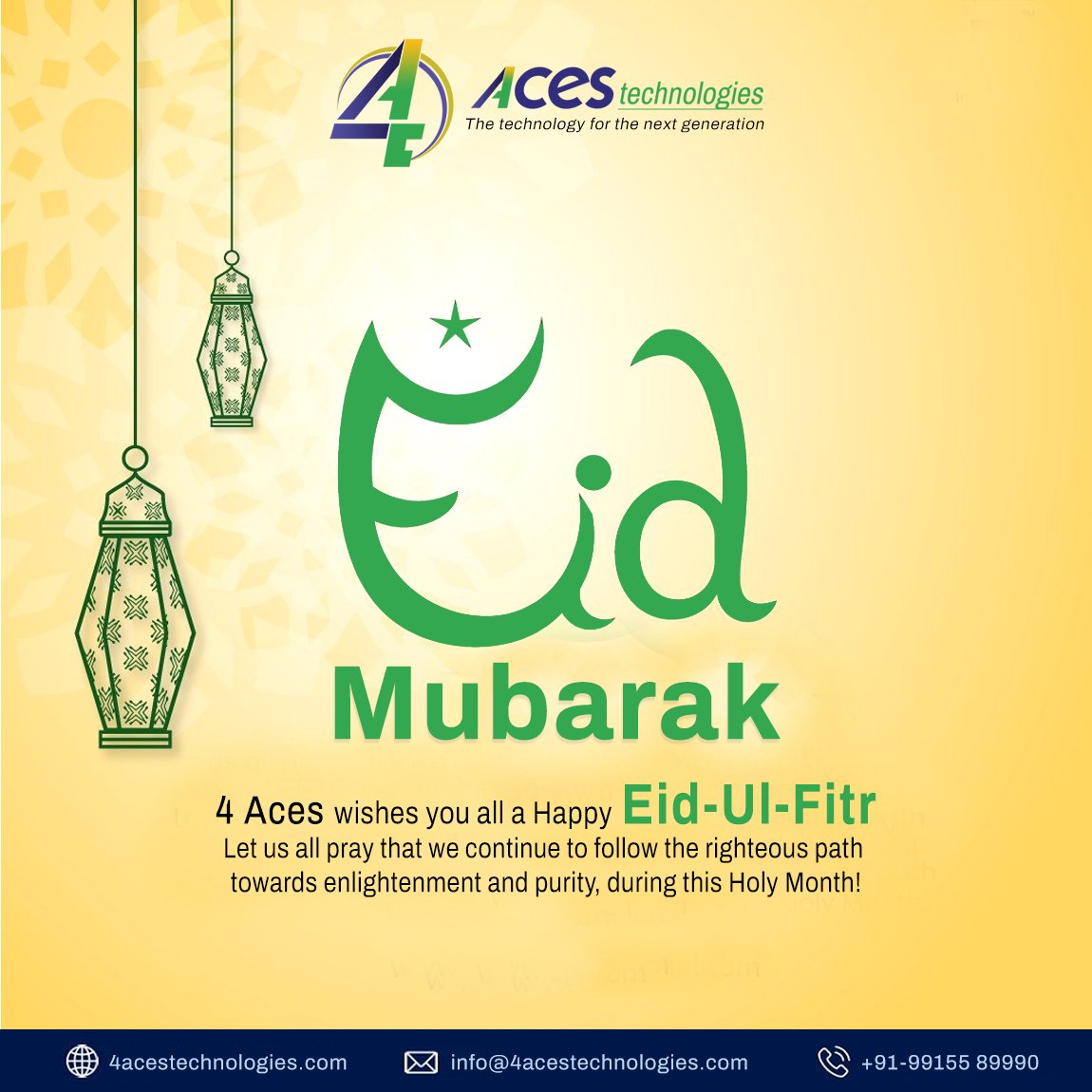 4acestech's tweet photo. Wishing you all a blessed Eid-Ul-Fitr filled with joy, love, and peace. May this holy occasion bring us closer to our loved ones and strengthen our faith in humanity. From all of us at 4 Aces Technologies, Eid Mubarak!🤲

#EidMubarak #ramadan2023 #muslim #eid #islamic #4acestech https://t.co/wrf0T9nLO3
