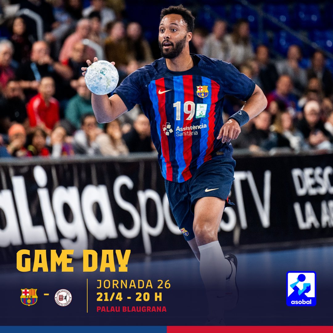 FCBhandbol's tweet photo. 🔥🔥🔥GAME DAY🔥🔥🔥
Jornada 26 @ASOBAL
🆚 @CdadLogrono
📆 21-4-23
⏱ 20 h
📺 @esport3
📱 @LaLigaSportsTV
🏠 Palau Blaugrana
🔵🔴 #ForçaBarça #LiveASOBAL #BARLOG https://t.co/PDWUX9sk0A