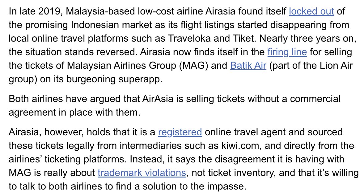 TheKenWeb's tweet photo. Airasia is walking a tightrope as an airline and online travel agent (OTA).

Is the dual role straining its relations with other airline partners?

@rahulsachi explores in this week's Strait Up: https://t.co/1d8iN1zRqi https://t.co/pcvTDUmwhg