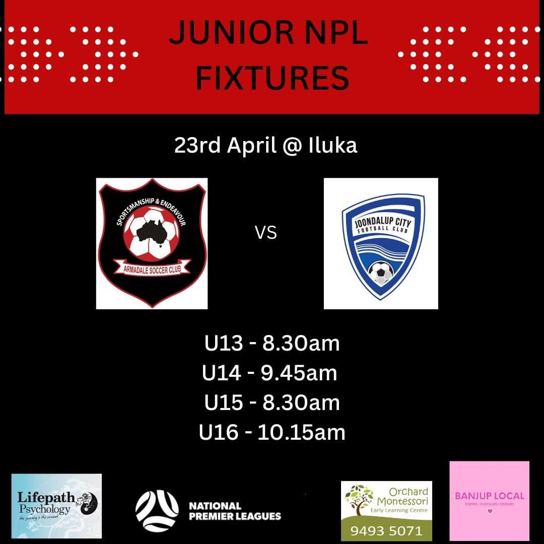 This Sunday our Junior NPL teams take on Joondalup City FC in Iluka.