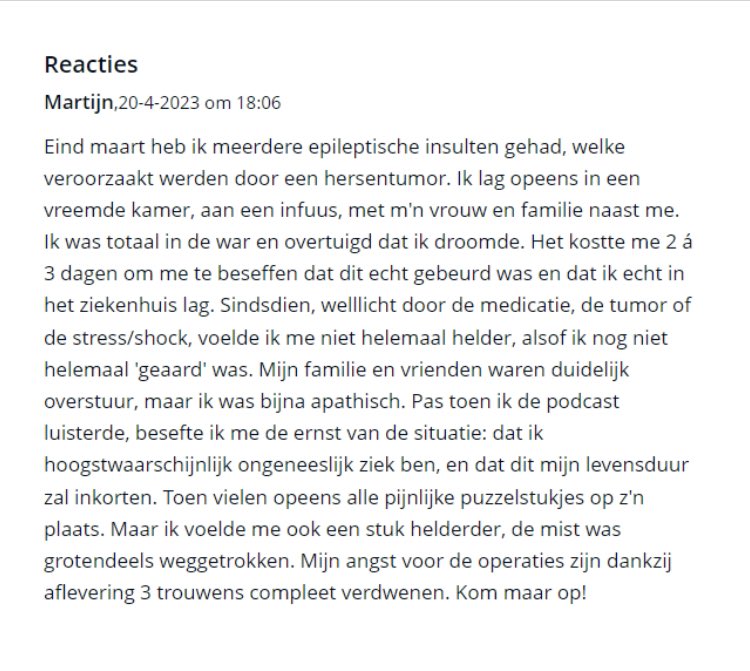 Deze reactie op de #podcast die we maakten over leven met een #hersentumor. Ik ben er stil van😶 

buzzsprout.com/2116979