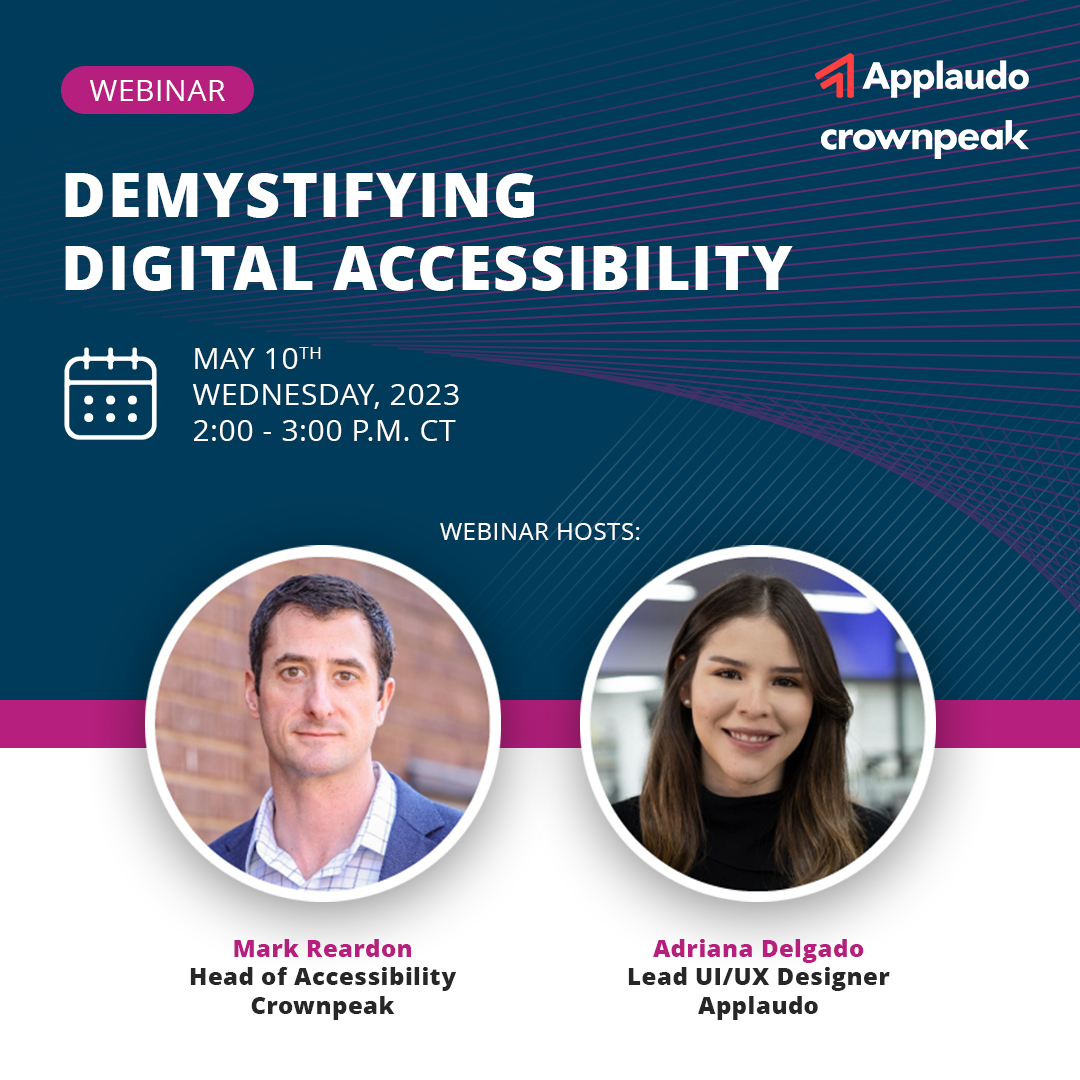 Crownpeak's tweet photo. In our joint #webinar with @applaudo_ we'll provide #insights and #bestpractices on how to make your digital products more accessible and avoid potential legal and financial risks.
 
So register now - before it's too late.😉 
 
👉🏻 https://t.co/tkKPupaNfD https://t.co/CghGBuKAG9