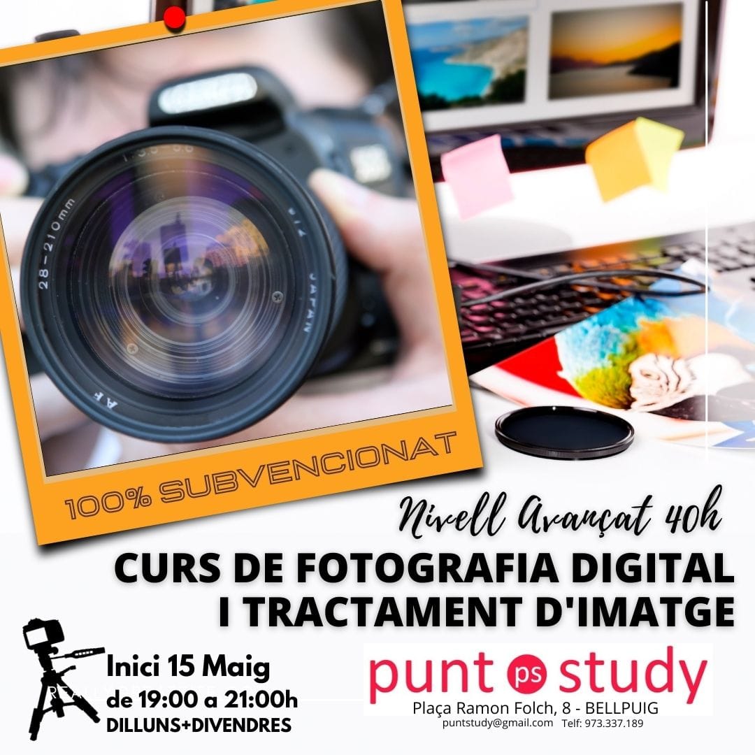 puntstudy's tweet photo. Fem un click?📸
Nou curs de Fotografia Digital
✏Aprendràs quins són els principis de la imatge digital i l'ús de la càmera.
✏T’introduiràs al maneig bàsic d'un programa de tractament d'imatges digitals.
✏Sabràs un ventall d’actuacions didàctiques i continguts.
#apuntat https://t.co/EwJaa1WCgs