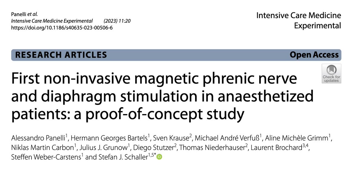 Stefan Schaller (@profschaller) on Twitter photo Our STIMIT I study on non-invasive electromagnetic phrenic nerve stimulation (feasibility in lung healthy patients) is published in
<a href="/ICMexperimental/">Intensive Care Medicine Experimental (ICMx)</a>. Full-text: rdcu.be/daoov or doi.org/10.1186/s40635… Our STIMIT I study on non-invasive electromagnetic phrenic nerve stimulation (feasibility in lung healthy patients) is published in
<a href="/ICMexperimental/">Intensive Care Medicine Experimental (ICMx)</a>. Full-text: rdcu.be/daoov or doi.org/10.1186/s40635…