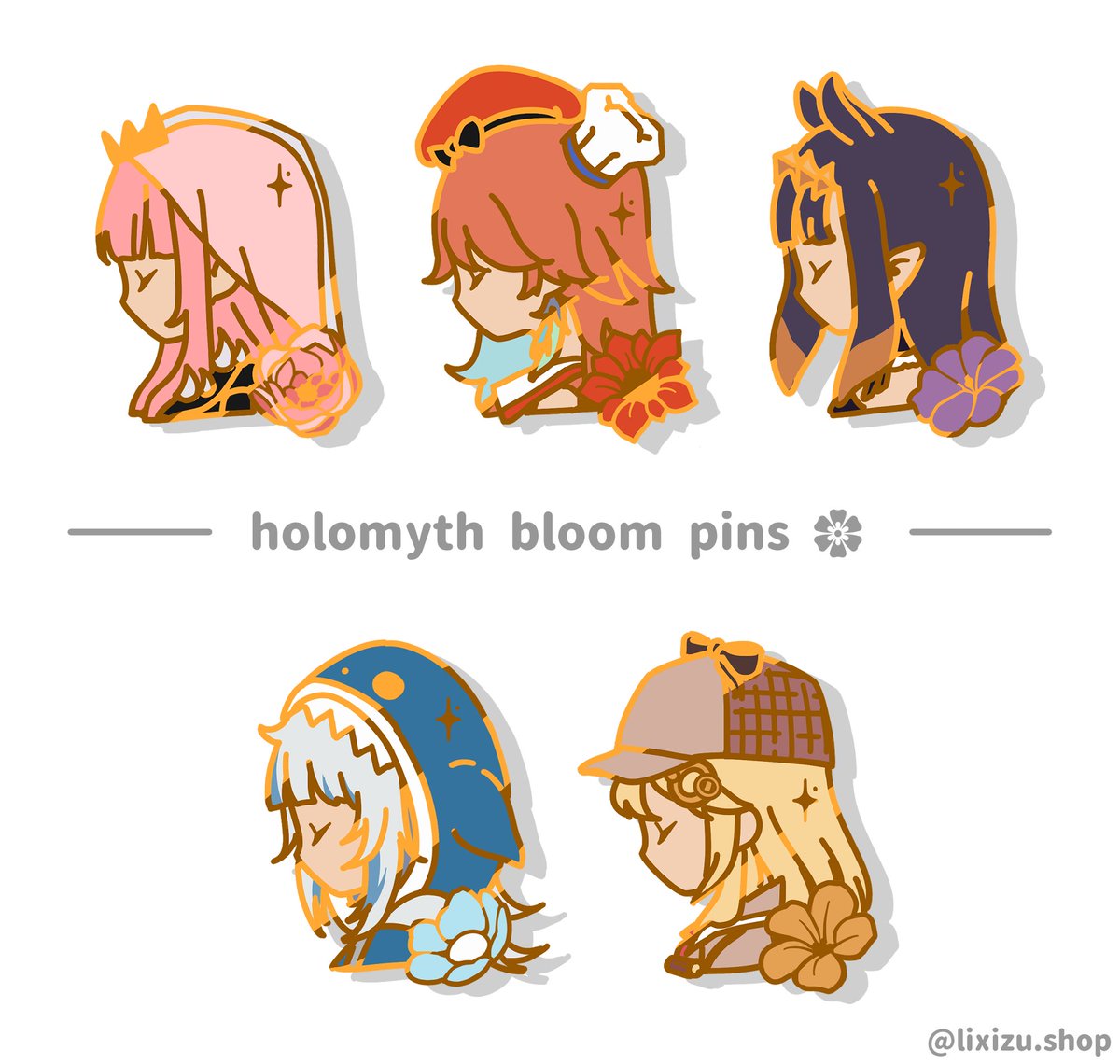 【RT's helps me a lot!】 my holomyth pins are now available on my site 💕 please let me know your favorite design, i'm curious!