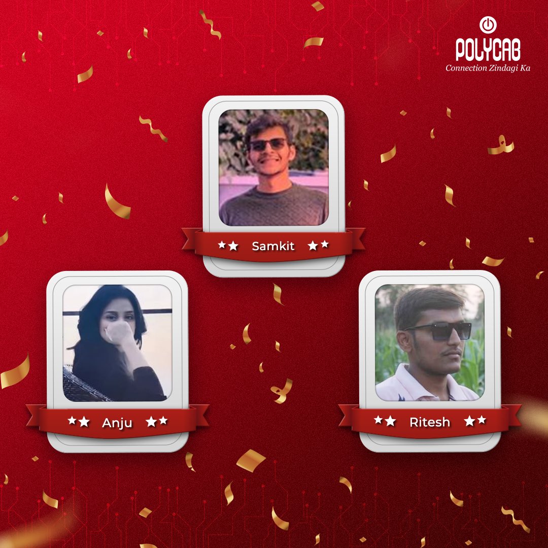 PolycabIndia's tweet photo. Here's congratulating the winners of the sixth round of #KnowYourLEDLights
Contest! ๐ค
Ms. Anju
Mr. Samkit
Mr. Ritesh
Please DM us so that we can send your prizes to you soon.
#Polycab #PolycabIndia #ConnectionZindagiKa https://t.co/80S1ft0UQz