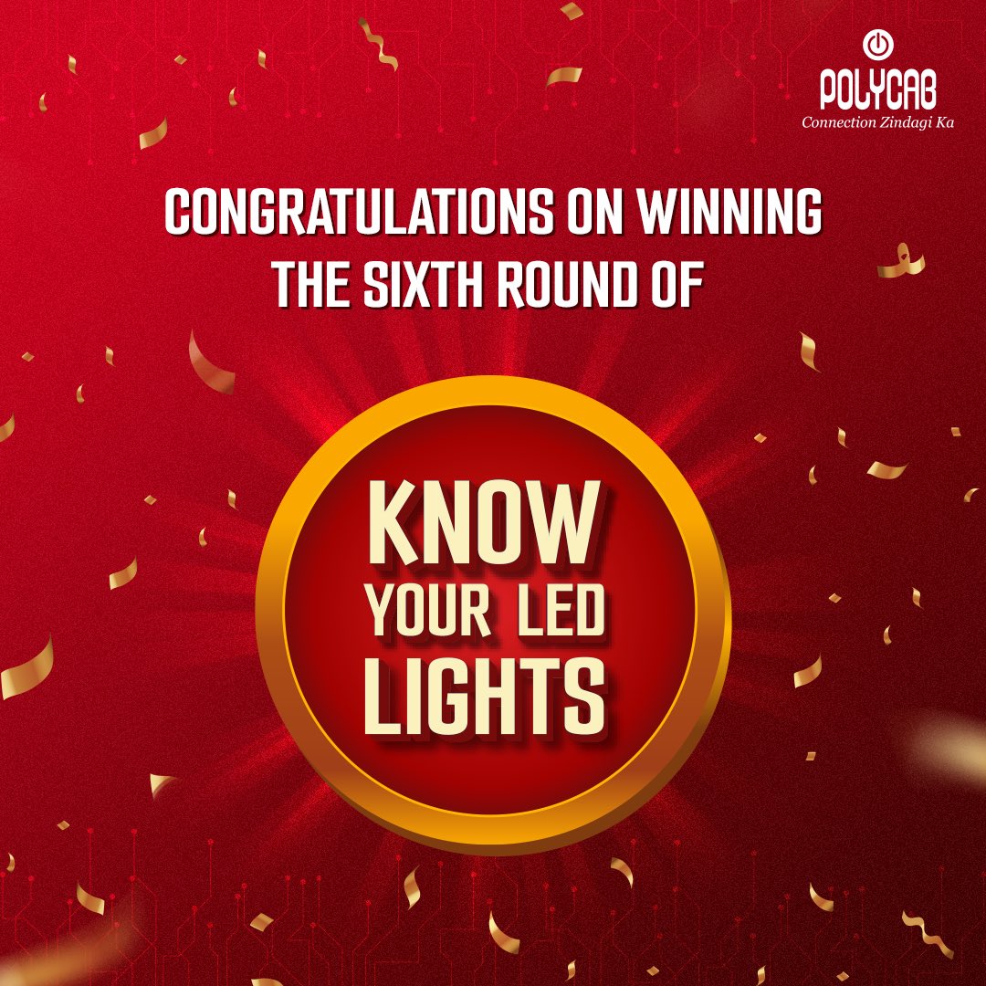 PolycabIndia's tweet photo. Here's congratulating the winners of the sixth round of #KnowYourLEDLights
Contest! ๐ค
Ms. Anju
Mr. Samkit
Mr. Ritesh
Please DM us so that we can send your prizes to you soon.
#Polycab #PolycabIndia #ConnectionZindagiKa https://t.co/80S1ft0UQz