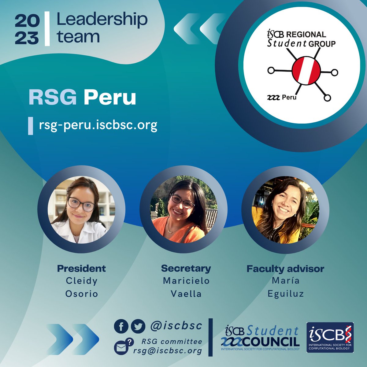 iscbsc's tweet photo. #12
RSG-Peru (@ISCB_RSGPeru) activities for 2023 will be led by Cleidy Osorio (President @CleidyOsorio), Maricielo Vaella (Secretary), and their team, advised by María Eguiluz.
#Bioinformatics #ComputationalBiology #WomenInBioinformatics #WomenInCompBio @IscbLascs https://t.co/lctku711Sr