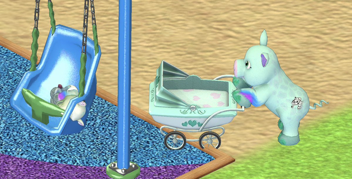webkweenz's tweet photo. It appears that my baby rhino has gotten his head stuck in a swing. If anyone can get ahold of @md_quack , please let him know there is a medical emergency at the playground. https://t.co/X6UvhCLy48