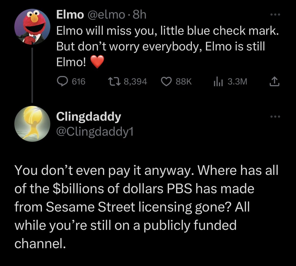 punished_stu's tweet photo. where are the Sesame Street billions Elmo https://t.co/8wqhfqurM8