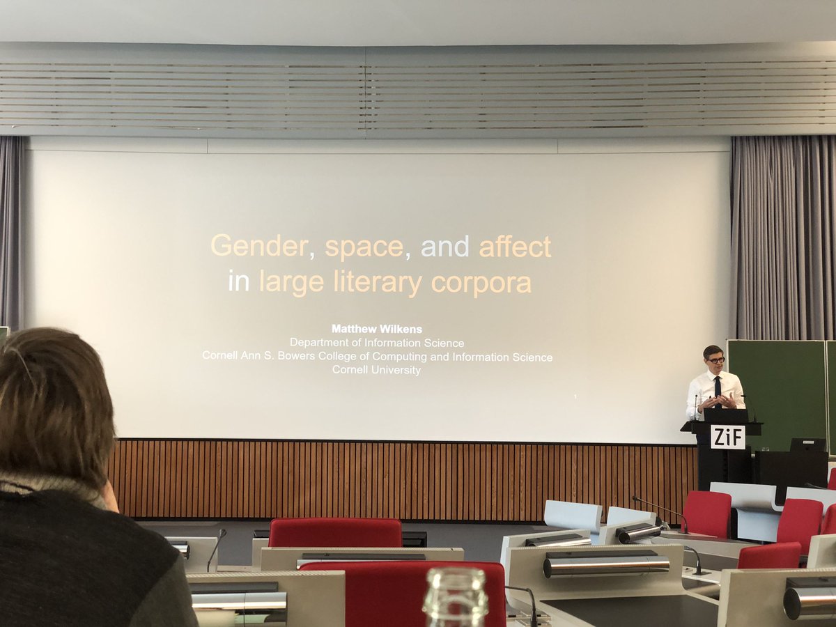 M_K_Schumacher's tweet photo. Now up a talk on all of THE most interesting topics in #DigitalHumanities all together ☺️🌻(Matthew Wilkens at the #comparingLandscapes conference at Bielefeld) https://t.co/pxpsUT3kfm