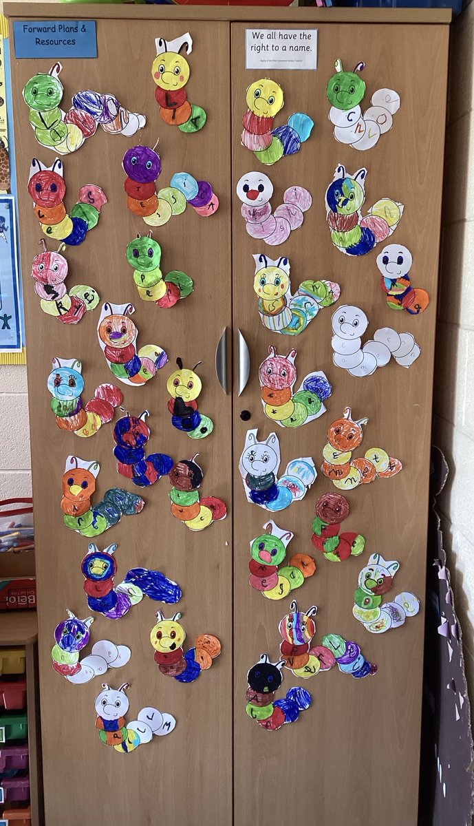 AitkenheadS's tweet photo. Primary 1 celebrated their ’right to have a name’ by creating name caterpillars🐛. We spoke about why a name is important to us and the meanings behind some of our names 🌟@unicef #article7 #righttoaname https://t.co/hqdNiEYxVJ