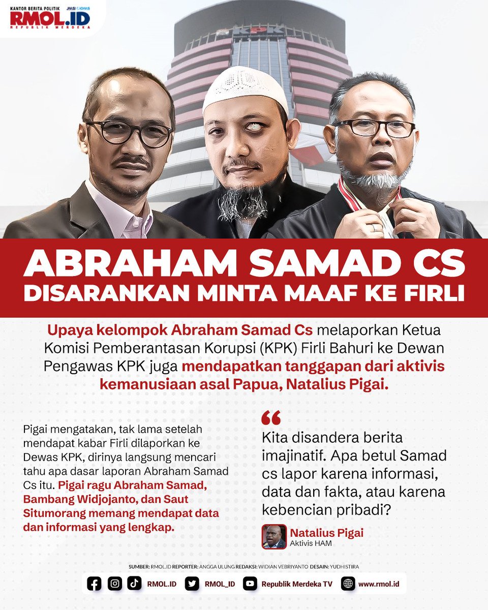 rmol_id's tweet photo. Upaya kelompok Abraham Samad Cs melaporkan Ketua Komisi Pemberantasan Korupsi (KPK) Firli Bahuri ke Dewan Pengawas KPK juga mendapatkan tanggapan dari aktivis kemanusiaan asal Papua, Natalius Pigai. @AbrSamad @nazaqistsha @NataliusPigai2 https://t.co/RLmx4WdZbW
