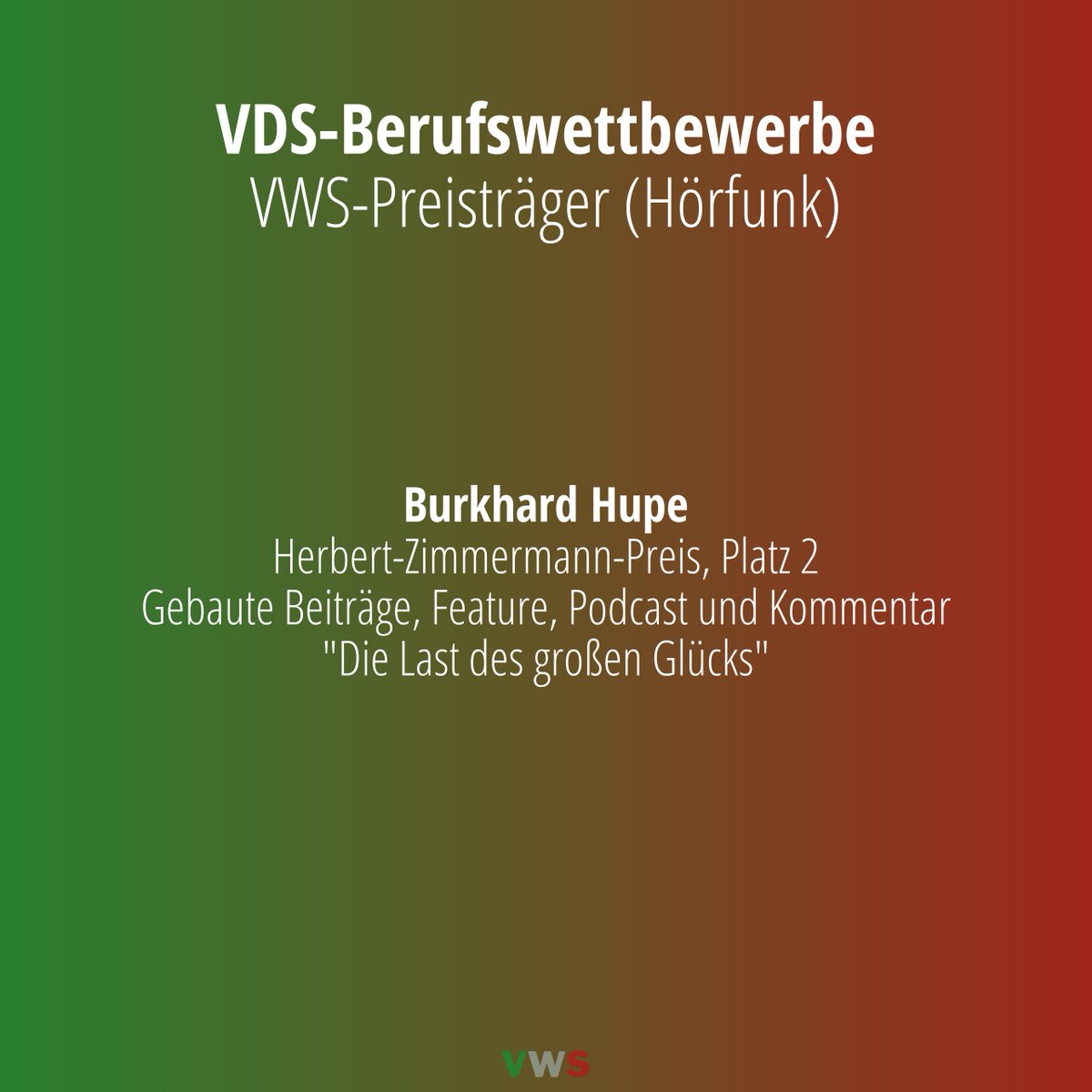 Beim #VDS-Kongress in Dortmund wurden die Preise in den VDS-Berufswettbewerben vergeben, wobei zahlreiche Vertreter des #VWS ausgezeichnet wurden. 

Mehr Infos: sportjournalist.de/news/meldungen…

sportjournalist.de/news/meldungen…