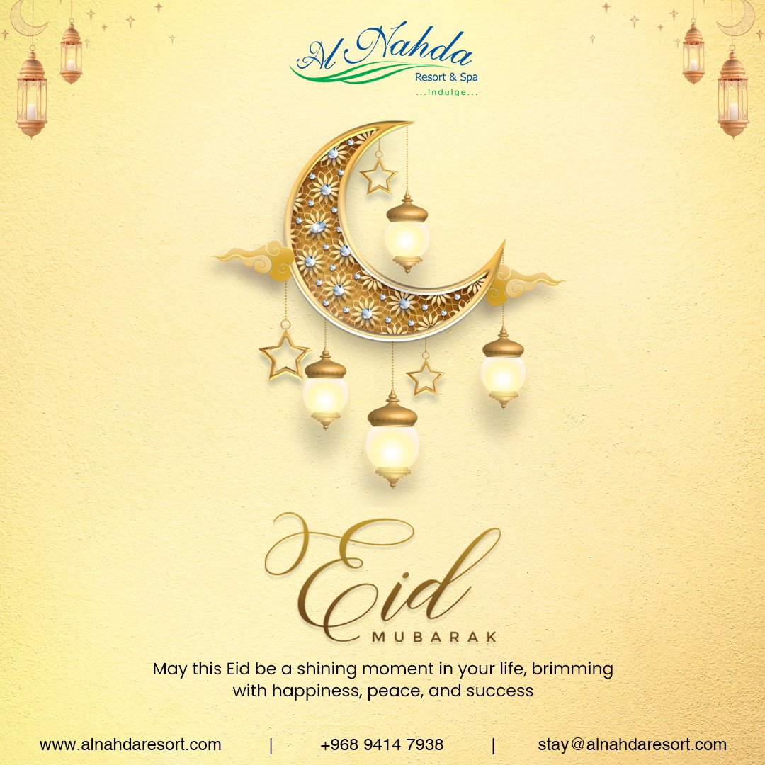 Eid Mubarak!

Wishing you and your loved ones a blessed celebration 🌙✨

#EidMubarak #AlNahdaResortAndSpa #Luxury #Celebrate #Oman #LuxuryLocation #heartmadehospitality #Luxurygateaway #luxuryretreat #luxurystaycation #Eid #Ramadan #Divine #Almighty #Blessings #Festive