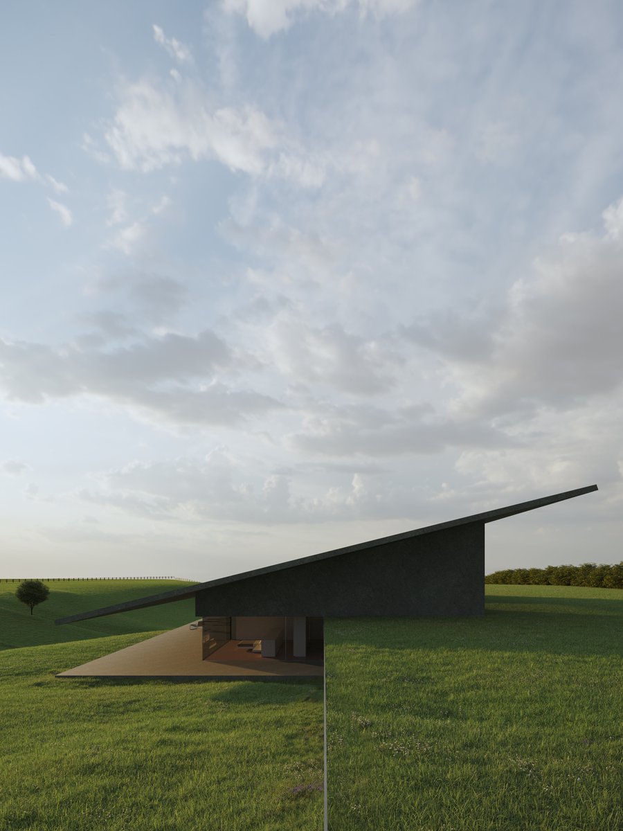 FranSilvestreAr's tweet image. NEW PROJECT
The house seeks to blend in with its idyllic landscape. To achieve this, a plane is designed to mimic the natural slope of the terrain, materialized with a shade of green-toned textures that integrates into its surrounding meadow.