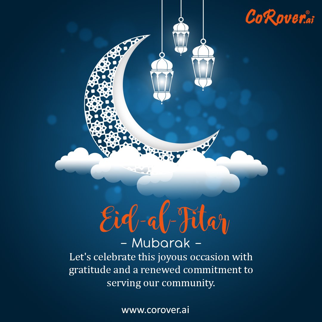 CoRover_App's tweet photo. Eid Mubarak from all of us at https://t.co/VdwdKkB0hW! May this special occasion bring you joy, happiness, and success.
#EidAlFitr #EidMubarak #Eid #Eid2023 #Ramdan https://t.co/gVUpt2gEtq