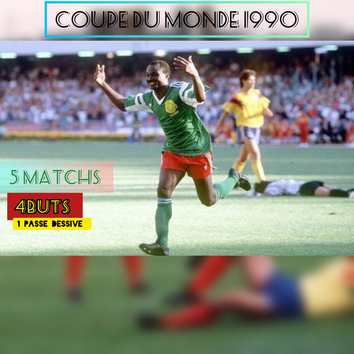 legendesind's tweet photo. Le mondial 1️⃣9️⃣9️⃣0️⃣ de @roger_milla_9 en chiffre 💥💥💥💥
#CDM90 #Italia90 #TeamCameroon 🦁🇨🇲
#LionnesIndomptables 🦁🇨🇲 https://t.co/HqAHD02Bwt