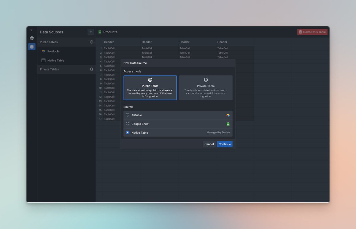 UseStarion's tweet photo. Native Table &amp; Private Table is coming real soon on Starion 🎊.
#nocode https://t.co/qtz8RglJqr