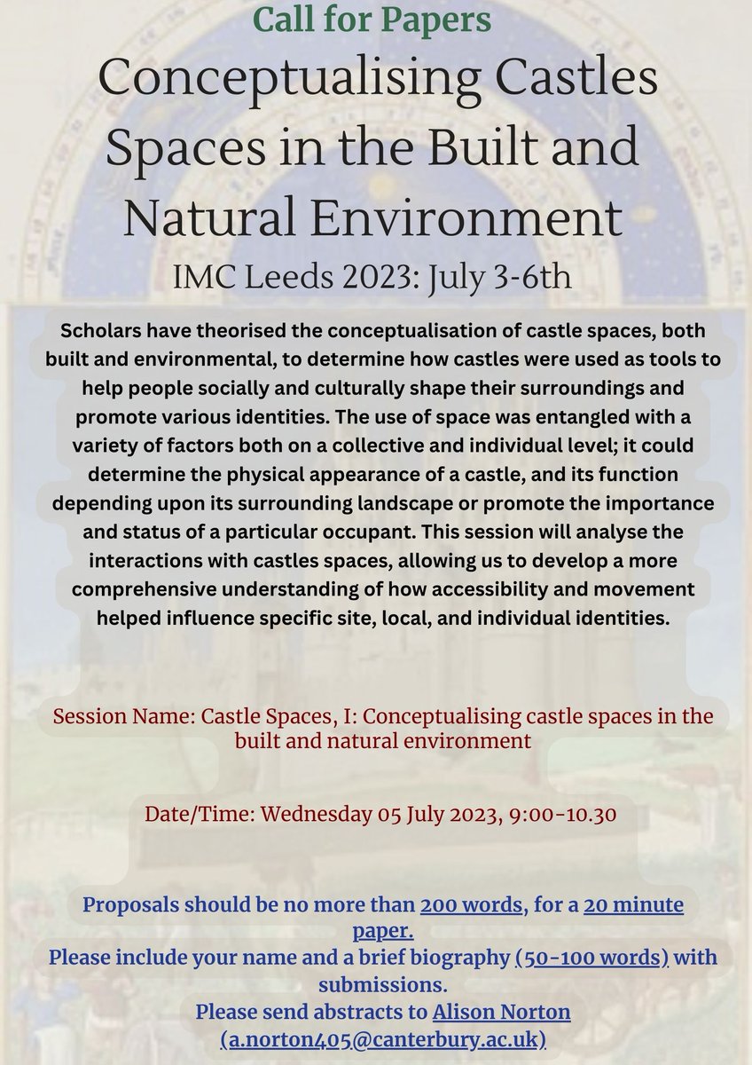 📢📢Speaker needed for <a href="/IMC_Leeds/">IMC_Leeds</a> session! See attachment for details📢📢
#castles #Twitterstorians #MedievalTwitter
